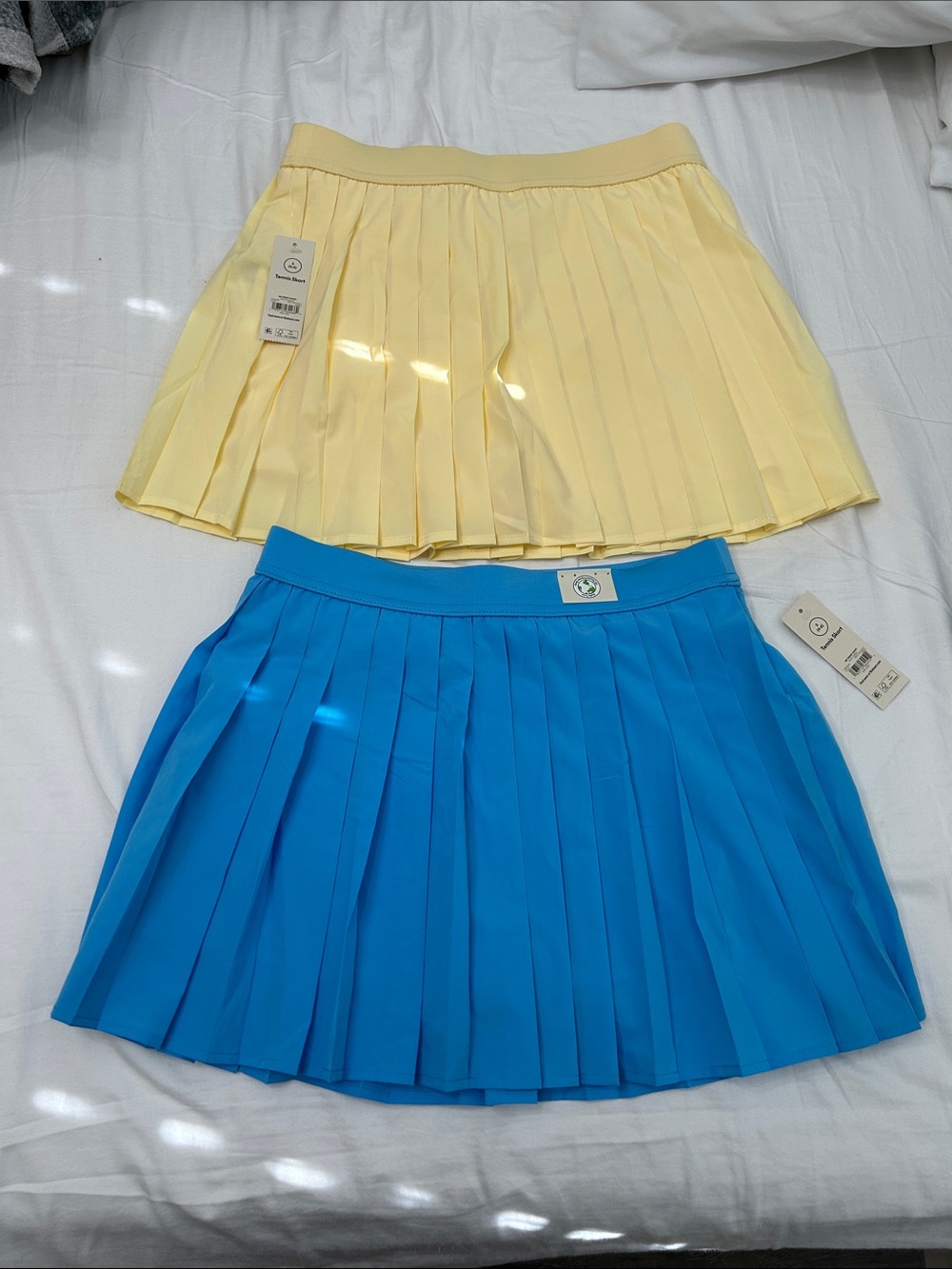 No Boundaries Pleated Mini Skirts - Pale Yellow & Bright Blue